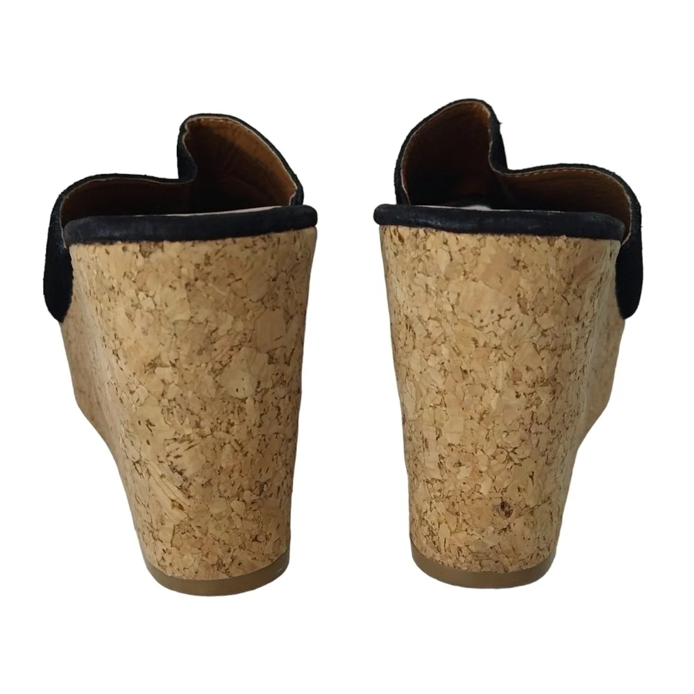 Dolce Vita Black Suede Cork Platform Mules Sandals Peep Toe Slip Ons Modern